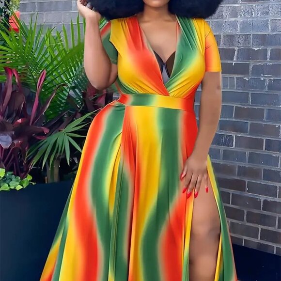 Women's Plus Size Color Block Formal Evening Party Summer Split Maxi Dress 22W - Picture 1 of 13